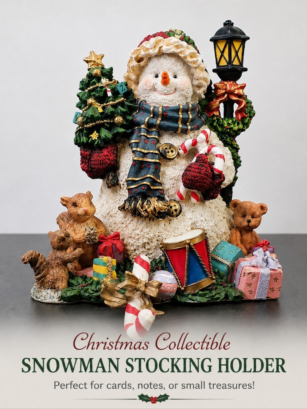 Grandeur Noel Snowman Stocking Holder Christmas Collectible 7.25" w/ Box